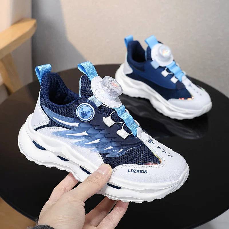 Childrens Running Shoes Rotating Buckle Mesh Breathable Walking Outdoor Cushioning Casual Sports Footwear for Kids Tennis Shoes