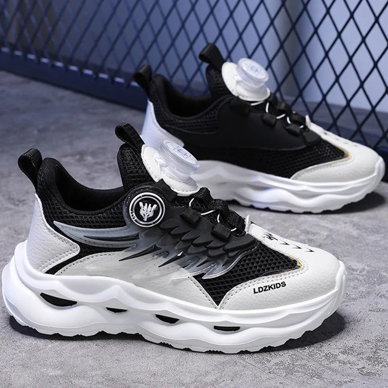 Childrens Running Shoes Rotating Buckle Mesh Breathable Walking Outdoor Cushioning Casual Sports Footwear for Kids Tennis Shoes