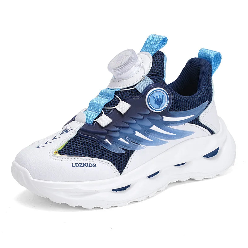 Childrens Running Shoes Rotating Buckle Mesh Breathable Walking Outdoor Cushioning Casual Sports Footwear for Kids Tennis Shoes