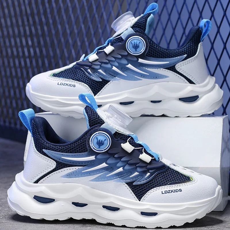 Childrens Running Shoes Rotating Buckle Mesh Breathable Walking Outdoor Cushioning Casual Sports Footwear for Kids Tennis Shoes