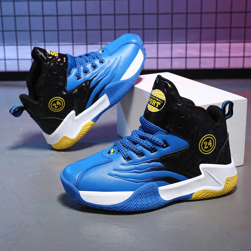 Children Basketball Shoes for Boys Girls Kids Teenagers Breathable Non-slip Lace Up Indoor Outdoor Training Sneakers Tennis Shoe