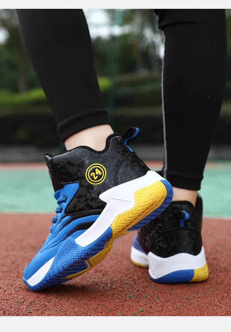 Children Basketball Shoes for Boys Girls Kids Teenagers Breathable Non-slip Lace Up Indoor Outdoor Training Sneakers Tennis Shoe