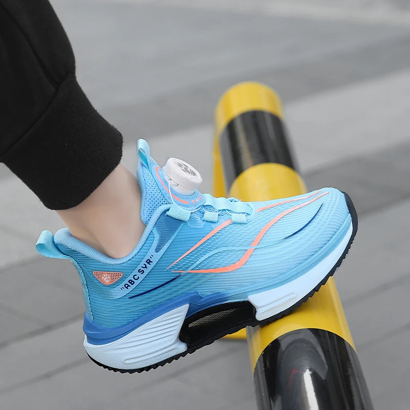 Kids Sneakers Rotating Button Lightweight Flat Mesh Breathale Comfortable Running Shoes Childrens Sports Shoes for Boy Girl