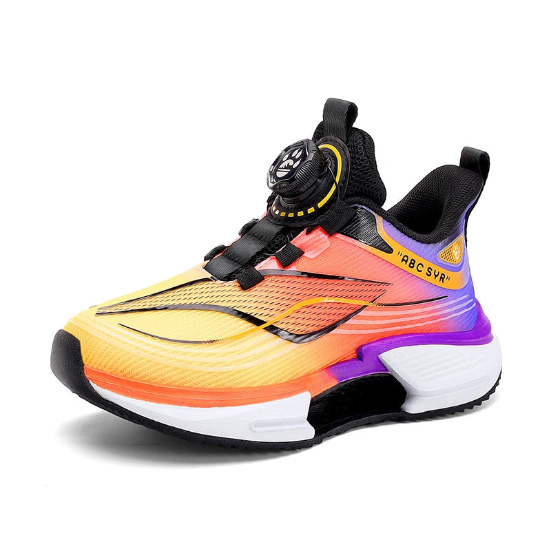 Kids Sneakers Rotating Button Lightweight Flat Mesh Breathale Comfortable Running Shoes Childrens Sports Shoes for Boy Girl