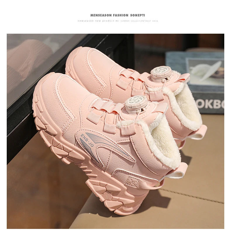 Winter Cotton Sneakers for Kids Warm Plush Ankle Boots Children Casual Hiking Sports Shoes Fashion Cotton Shoes for Boys Girls