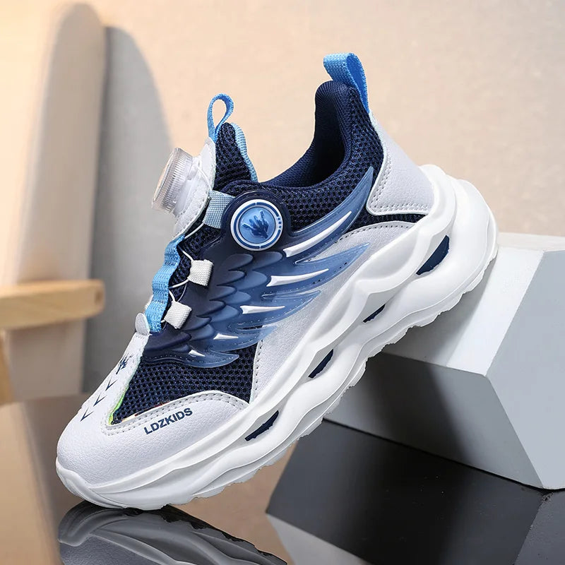 Childrens Running Shoes Rotating Buckle Mesh Breathable Walking Outdoor Cushioning Casual Sports Footwear for Kids Tennis Shoes