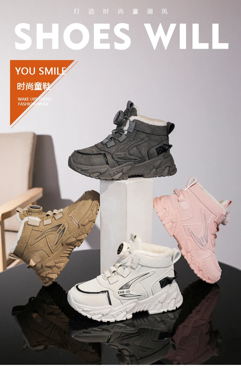 Winter Cotton Sneakers for Kids Warm Plush Ankle Boots Children Casual Hiking Sports Shoes Fashion Cotton Shoes for Boys Girls