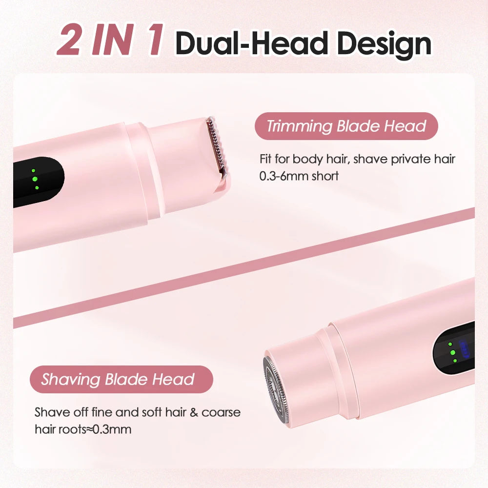 Electric Shaver for Women Wet & Dry Hair Razors 2 in 1 Double Head Dual Bikini Hair Trimmer Painless Hair Remover For Body Leg