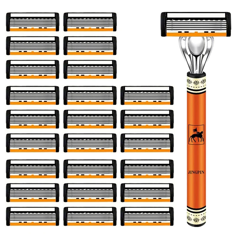 6-layer razor blade, men's stainless steel blade, classic water washed razor, sharp blade for clean shaving
