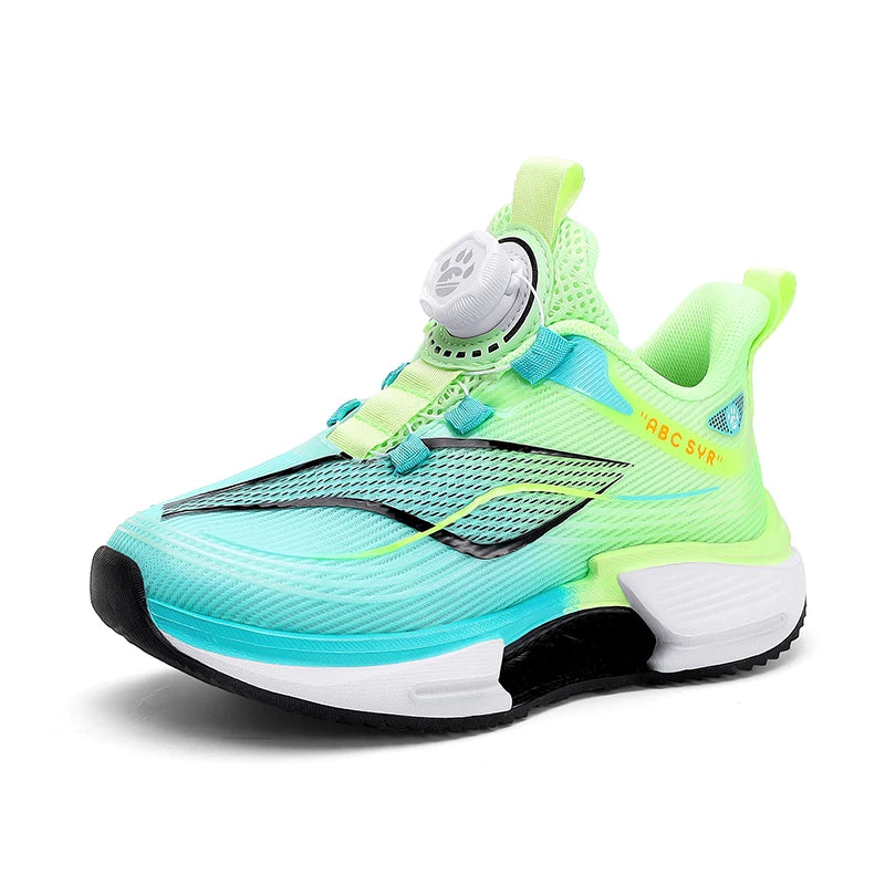Kids Sneakers Rotating Button Lightweight Flat Mesh Breathale Comfortable Running Shoes Childrens Sports Shoes for Boy Girl